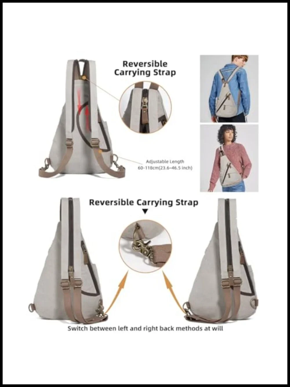 Canvas Sling Bag Crossbody Backpack Adjustable Daypack Water Resistant
